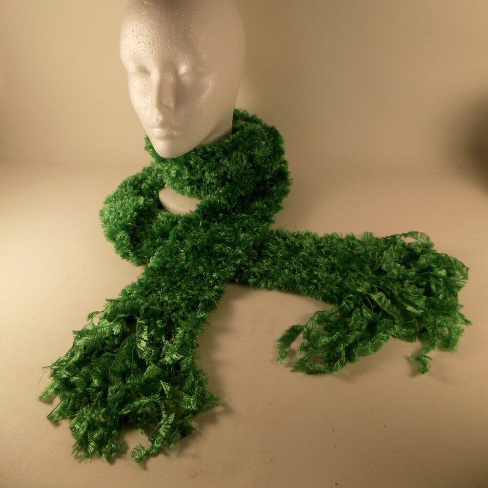 Handmade Knit Womens Mens Kids Scarf GREEN Fuzzy Winter